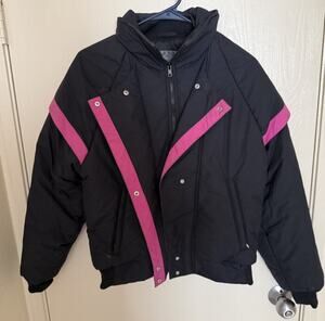 Vintage Black Bear Ski Jacket Medium Down Black Pink